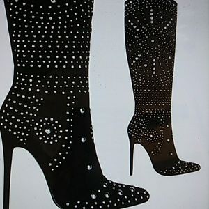 Black Vegan leather/suede stiletto 8.5 knee boots